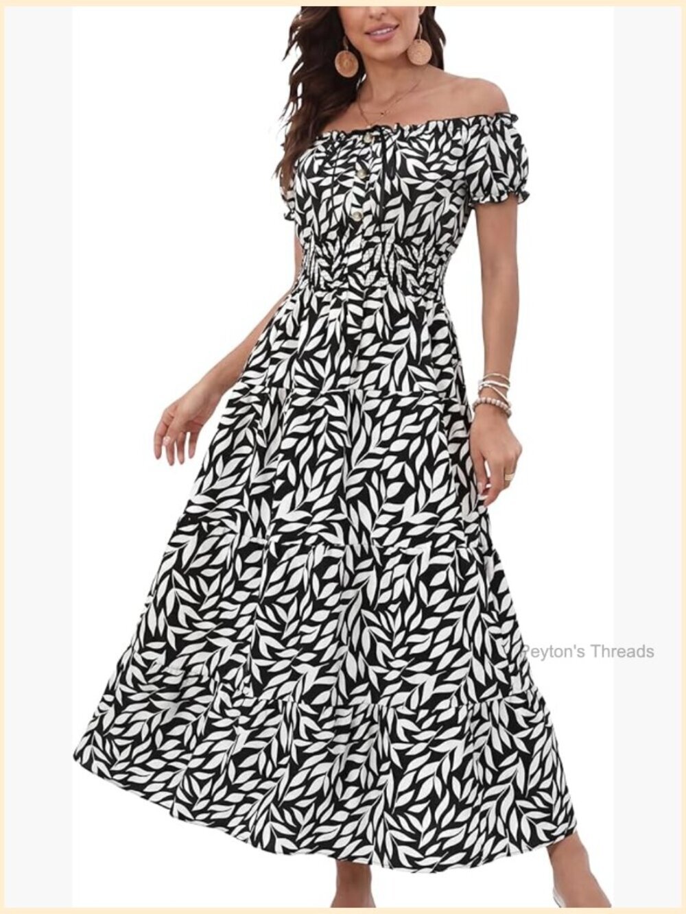 Boho Floral Off Shoulder Maxi Dress Casual Flowy Tiered Long Summer